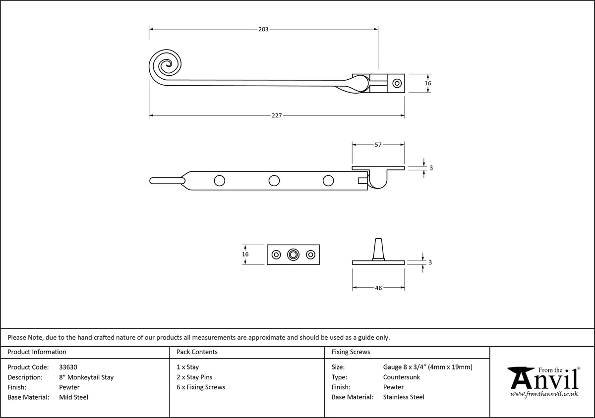 MONKEYTAIL STAY 203 227x16x57 PEW - 33630 by MARCHES (ANVIL) ARCHITECTURAL HARDWARE