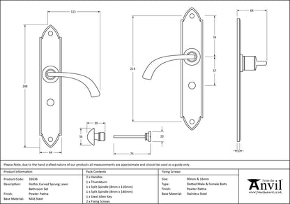 GOTHIC LEVER HANDLE CURVE BATH 115x248x64 PEW - 33636 by MARCHES (ANVIL) ARCHITECTURAL HARDWARE