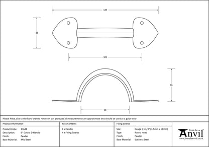 GOTHIC D HANDLE 110HC 152x38x46 PEW - 33641 by MARCHES (ANVIL) ARCHITECTURAL HARDWARE