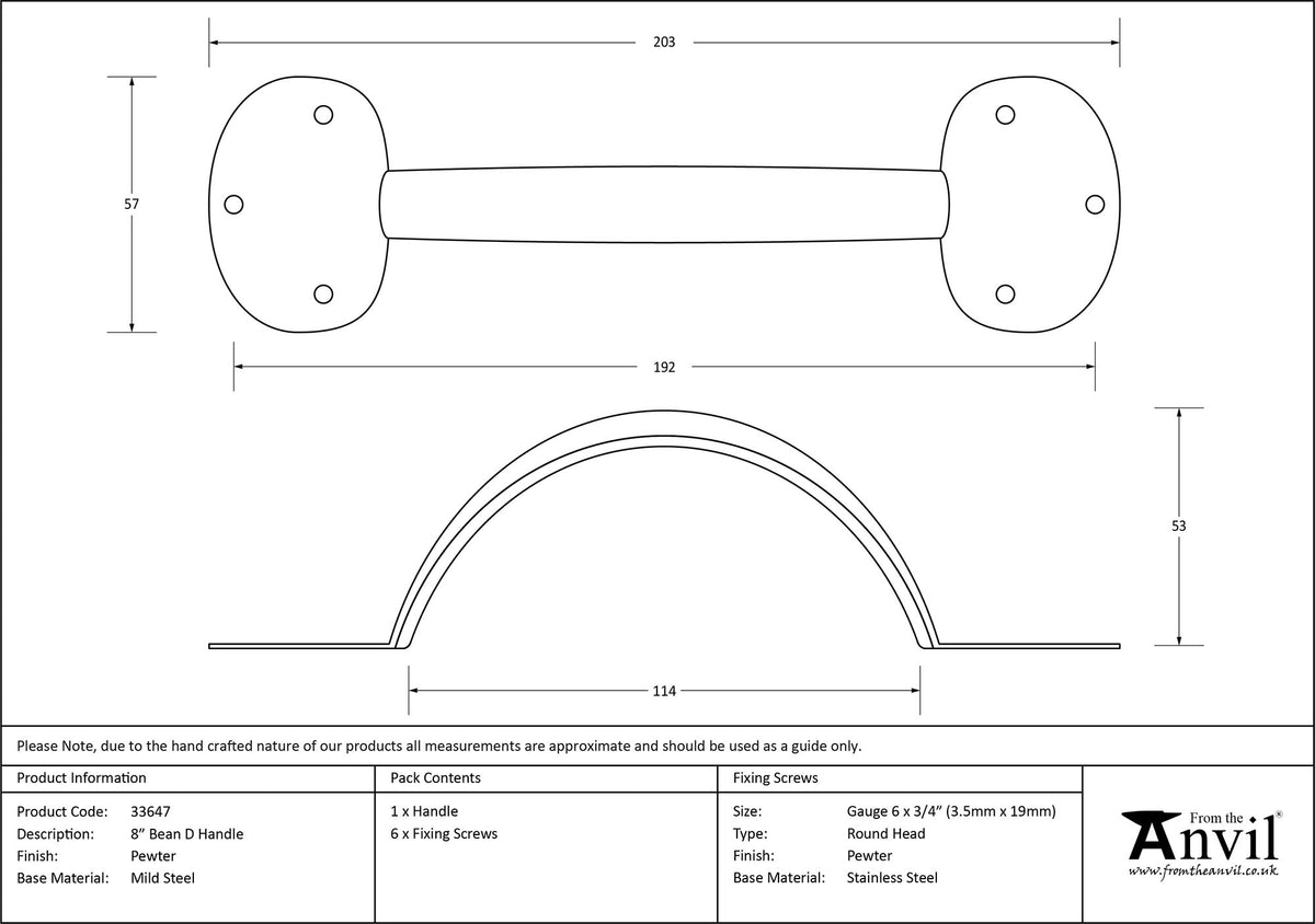 BEAN D HANDLE 192HC 203x57x53 PEW - 33647 by MARCHES (ANVIL) ARCHITECTURAL HARDWARE