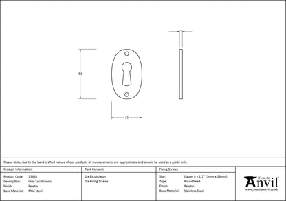 ESCUTCHEON OVAL 51x31x2.5 PEW - 33665 by MARCHES (ANVIL) ARCHITECTURAL HARDWARE
