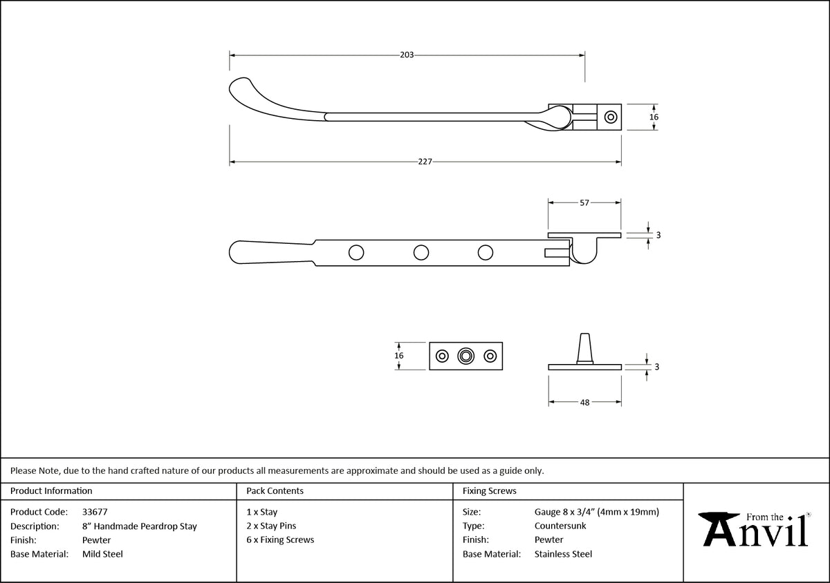 PEARDROP STAY 203 197x16x57 PEW - 33677 by MARCHES (ANVIL) ARCHITECTURAL HARDWARE
