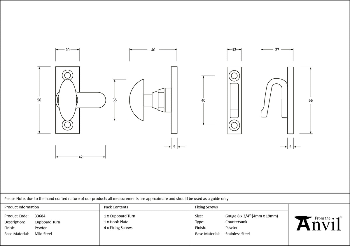 CUPBOARD TURN 56x20x40 PEW - 33684 by MARCHES (ANVIL) ARCHITECTURAL HARDWARE