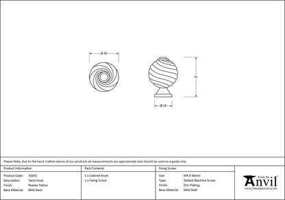 TWIST KNOB 30x41x18 PEW - 33691 by MARCHES (ANVIL) ARCHITECTURAL HARDWARE
