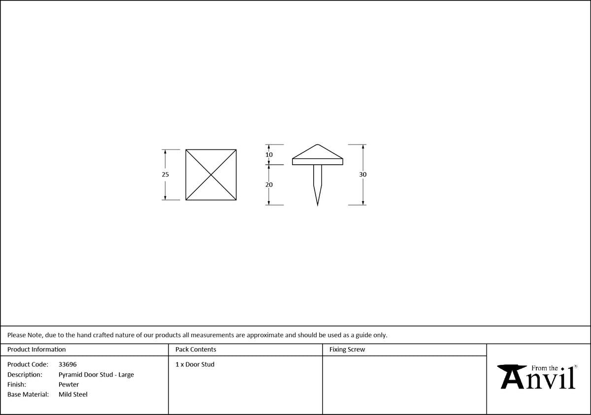 PYRAMID DOOR STUD 25x25x30 PEW - 33696 by MARCHES (ANVIL) ARCHITECTURAL HARDWARE