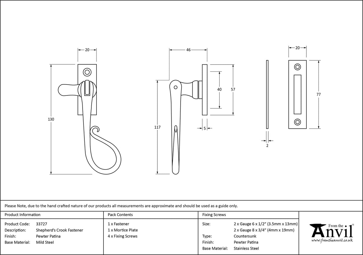 SHEPHERDS CROOK FAST 130x20x46 PEW - 33727 by MARCHES (ANVIL) ARCHITECTURAL HARDWARE