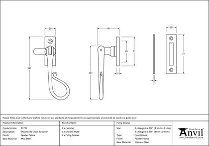 SHEPHERDS CROOK FAST 130x20x46 PEW - 33727 by MARCHES (ANVIL) ARCHITECTURAL HARDWARE