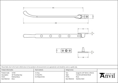 CAST PEARDROP STAY 254 265x16x45 PBR - 33750 by MARCHES (ANVIL) ARCHITECTURAL HARDWARE