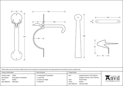BEAN THUMBLATCH HEAVY 225x52 PEW - 33763 by MARCHES (ANVIL) ARCHITECTURAL HARDWARE