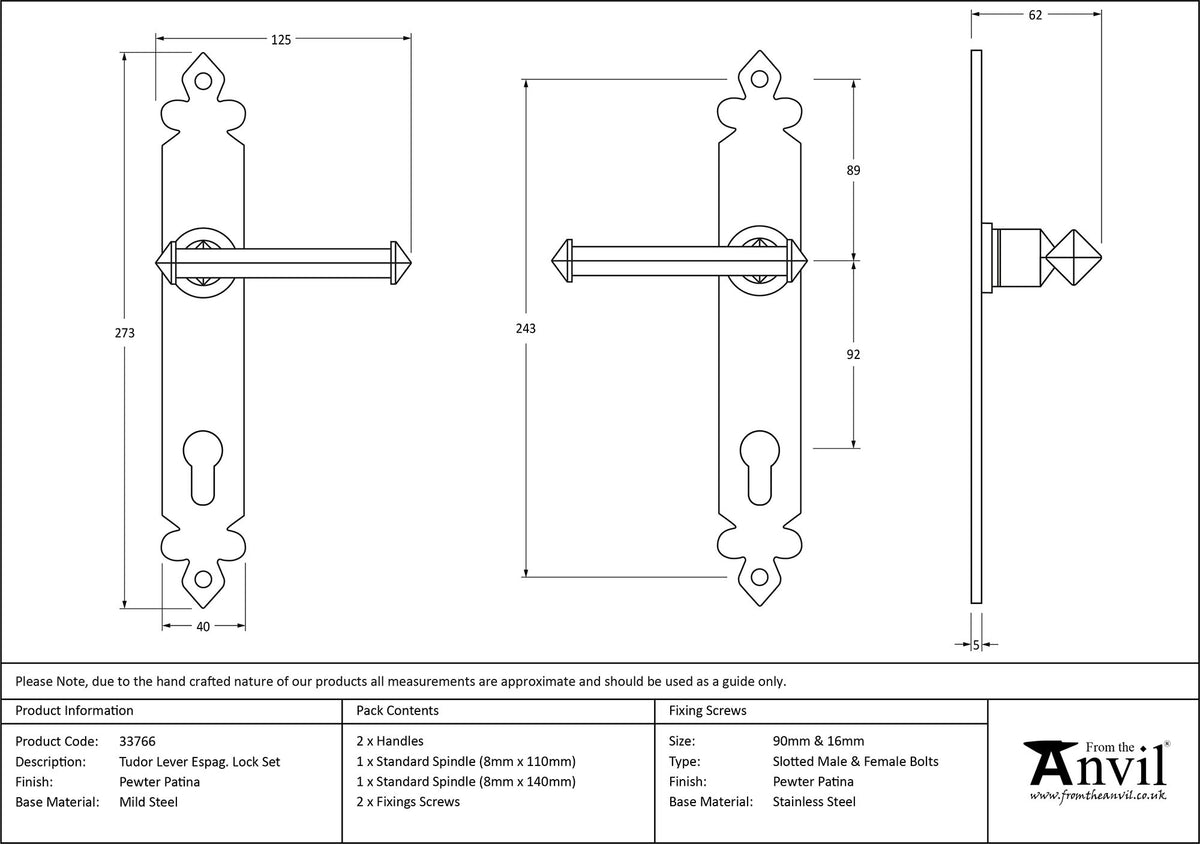 TUDOR ESPAGNOLETTE LEVER LOCK 125x273x62 PEW - 33766 by MARCHES (ANVIL) ARCHITECTURAL HARDWARE