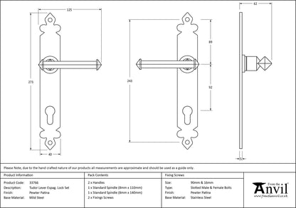 TUDOR ESPAGNOLETTE LEVER LOCK 125x273x62 PEW - 33766 by MARCHES (ANVIL) ARCHITECTURAL HARDWARE