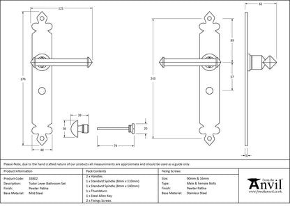 TUDOR LEVER HANDLE BATH 125x273x62 PEW - 33802 by MARCHES (ANVIL) ARCHITECTURAL HARDWARE