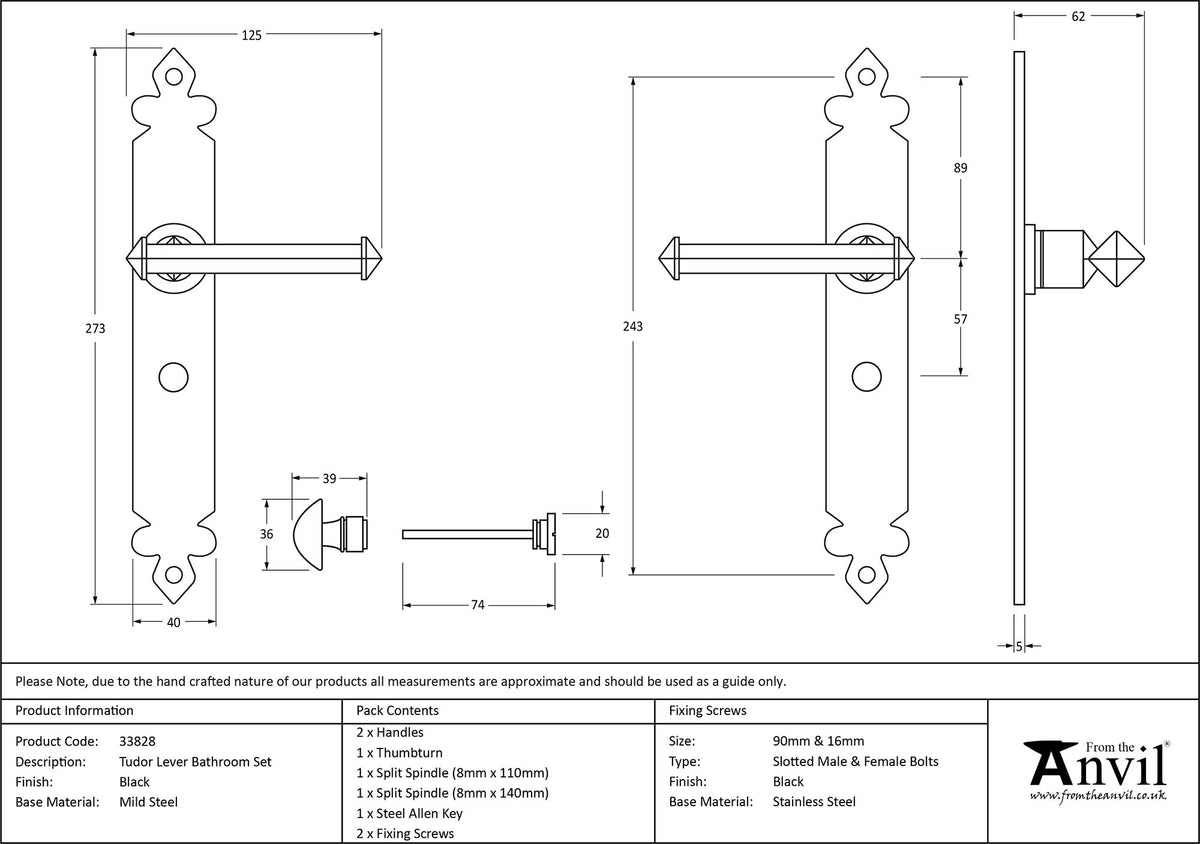 TUDOR LEVER HANDLE BATH 125x273x62 BLK - 33828 by MARCHES (ANVIL) ARCHITECTURAL HARDWARE