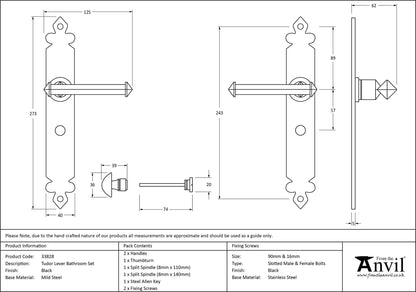 TUDOR LEVER HANDLE BATH 125x273x62 BLK - 33828 by MARCHES (ANVIL) ARCHITECTURAL HARDWARE