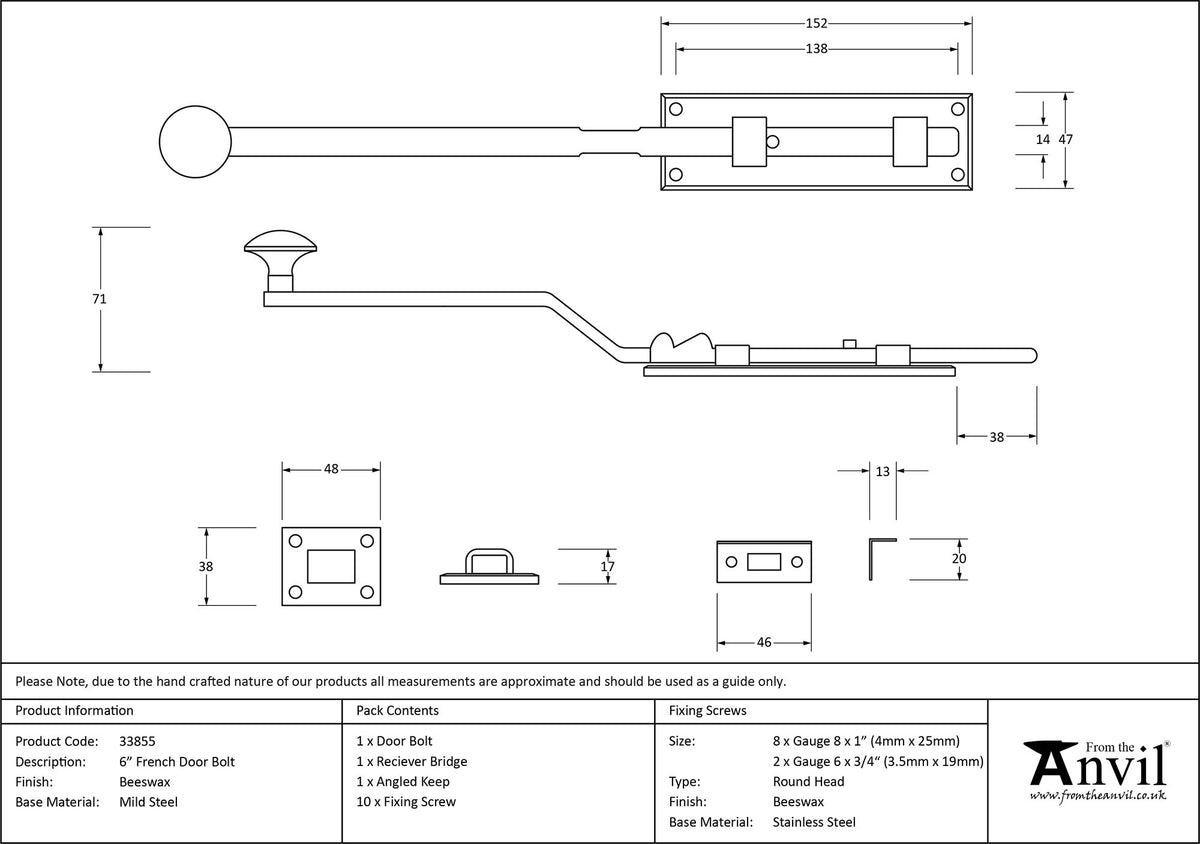 FRENCH BOLT 394x47x71 BWX - 33855 by MARCHES (ANVIL) ARCHITECTURAL HARDWARE