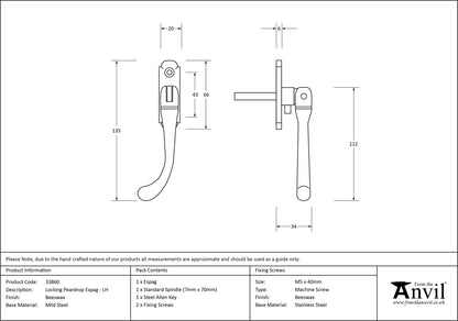 PEARDROP ESPAGNOLETTE LH 135x20x34 BWX - 33860 by MARCHES (ANVIL) ARCHITECTURAL HARDWARE