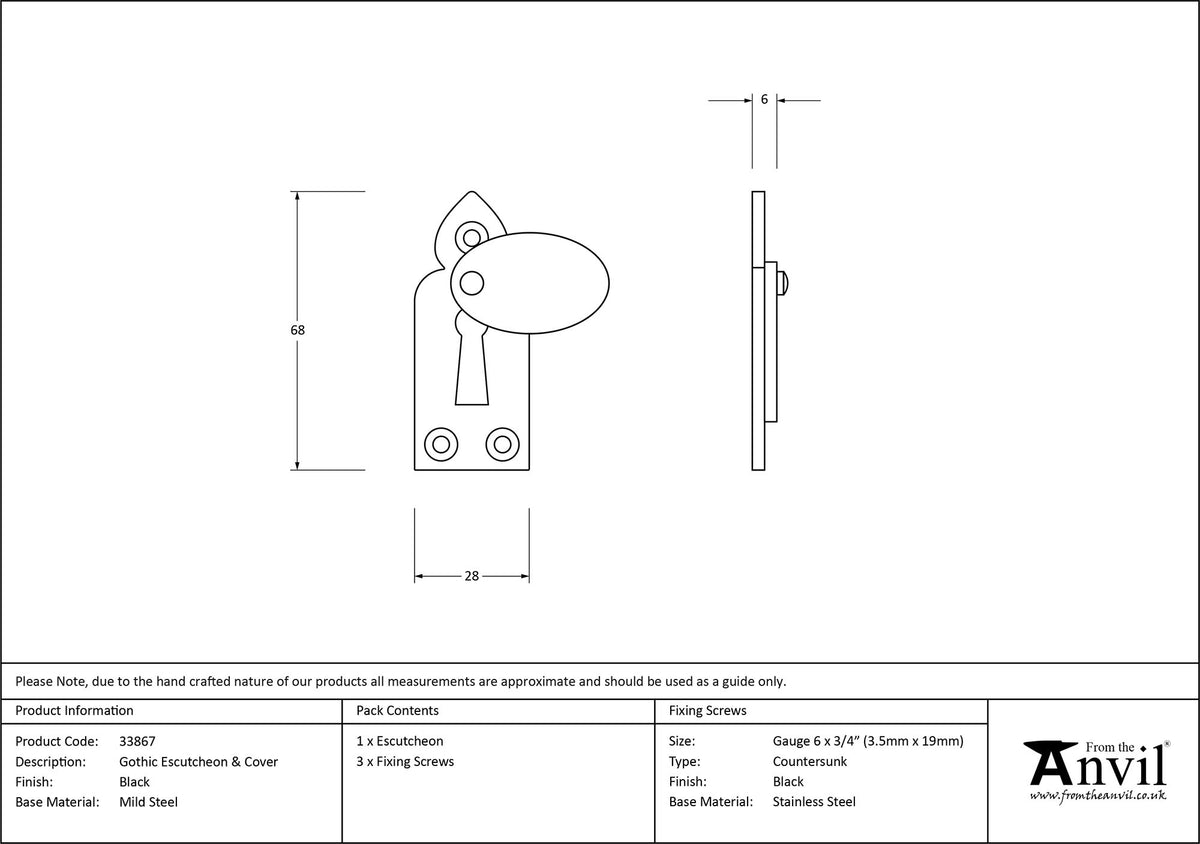 ESCUTCHEON GOTHIC+COVER 68x28x6 BLK - 33867 by MARCHES (ANVIL) ARCHITECTURAL HARDWARE