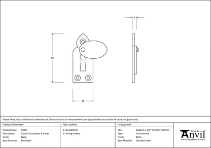 ESCUTCHEON GOTHIC+COVER 68x28x6 BLK - 33867 by MARCHES (ANVIL) ARCHITECTURAL HARDWARE