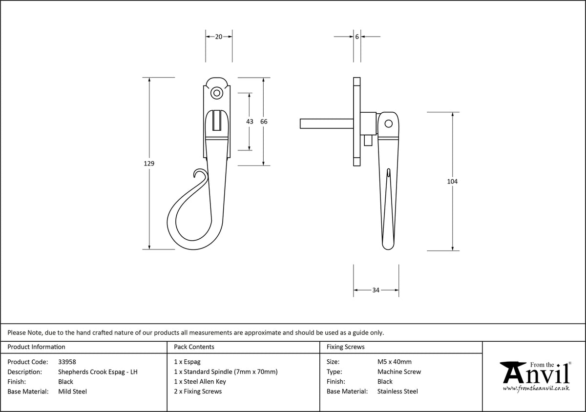 SHEPHERD'S CROOK ESPAGNOLETTE LH 129x20x34 BLK - 33958 by MARCHES (ANVIL) ARCHITECTURAL HARDWARE