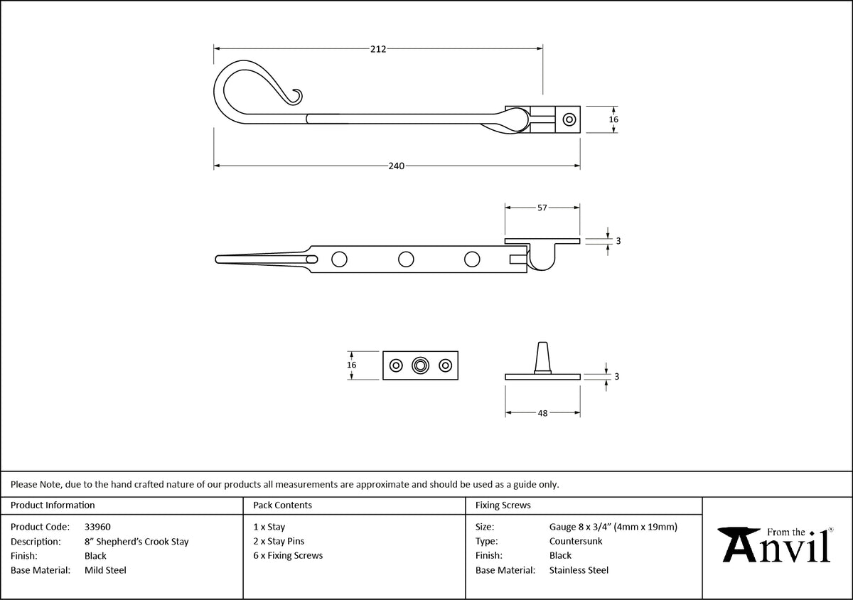 SHEPHERD'S CROOK STAY 203 265x16x57 BLK - 33960 by MARCHES (ANVIL) ARCHITECTURAL HARDWARE