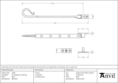 SHEPHERD'S CROOK STAY 254 315x16x57 BLK - 33961 by MARCHES (ANVIL) ARCHITECTURAL HARDWARE