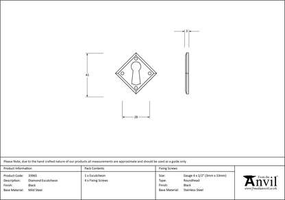 ESCUTCHEON DIAMOND 41x41x2.5 BLK - 33965 by MARCHES (ANVIL) ARCHITECTURAL HARDWARE
