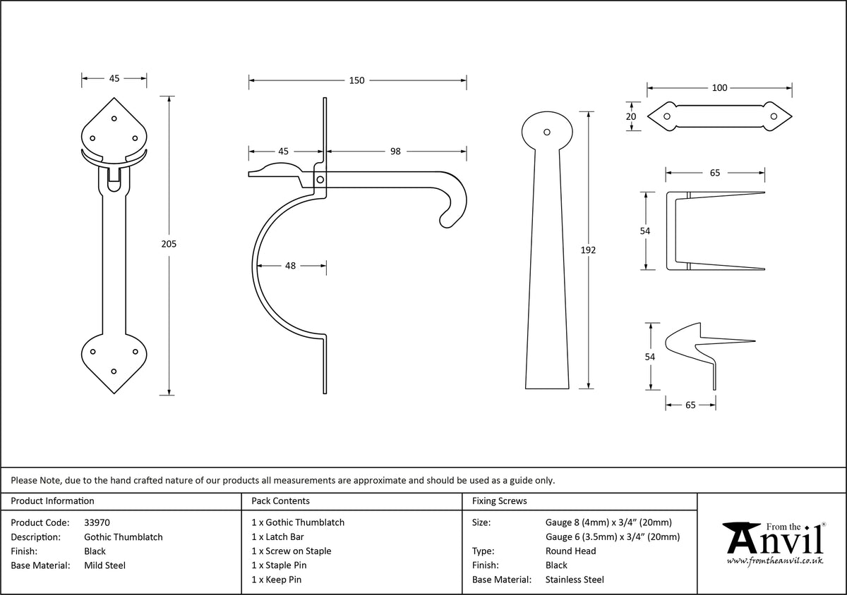 GOTHIC THUMBLATCH STD 205x45 BLK - 33970 by MARCHES (ANVIL) ARCHITECTURAL HARDWARE