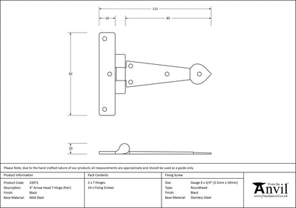 ARROW HEAD T HINGE 114x083 BLK - 33971 by MARCHES (ANVIL) ARCHITECTURAL HARDWARE