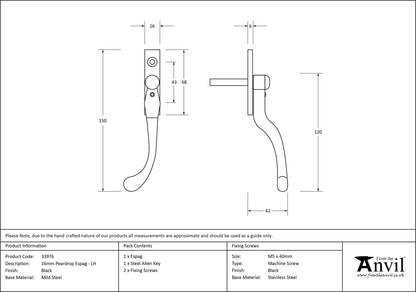 PEARDROP ESPAGNOLETTE LH 150x16x42 BLK - 33976 by MARCHES (ANVIL) ARCHITECTURAL HARDWARE