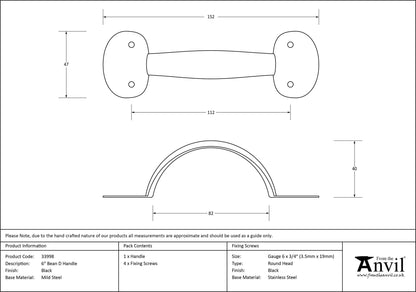 BEAN D HANDLE 118HC 152x42x40 BLK - 33998 by MARCHES (ANVIL) ARCHITECTURAL HARDWARE