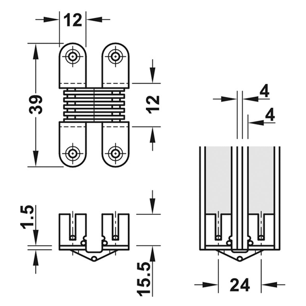 CONCEALED HINGE 180deg 18-20 ST/BP