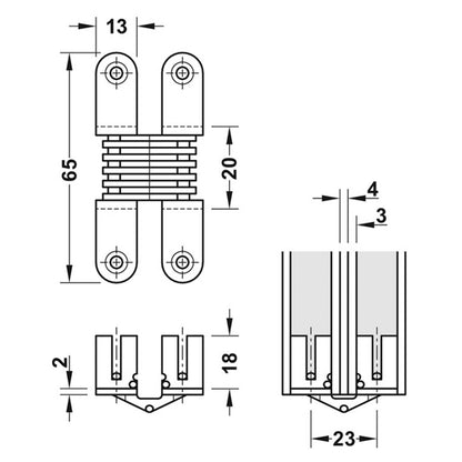 CONCEALED HINGE 180deg 19-21 ST/BP