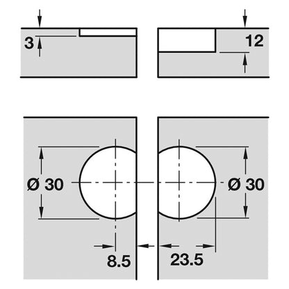 PLANO MEDIAL HINGE 90deg D30 ZA/NP