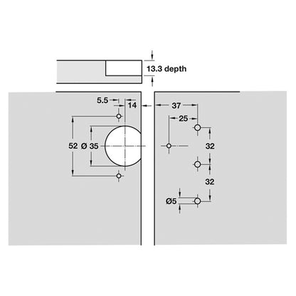 AXIMAT 250deg EXPOSED ANGLE HINGE OVL