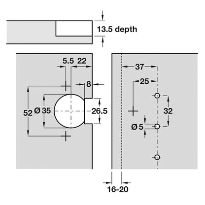 AXIMAT 180deg EXPOSED ANGLE HINGE INS