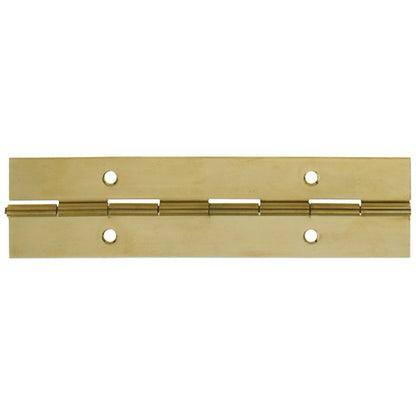 1834 × 38 × 0.9mm polished brass continuous piano hinge with 36 countersunk fixing holes