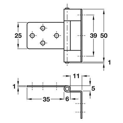 CRANKED FLUSH HINGE MD 50x52 SR/EBR