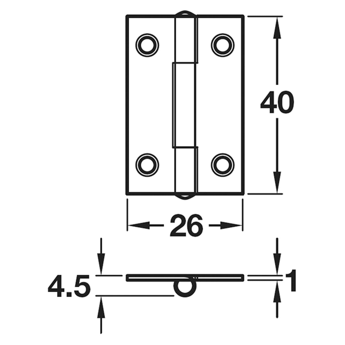 BUTT HINGE 40x26x1 ST/GLV