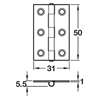 BUTT HINGE 50x31x1 ST/GLV