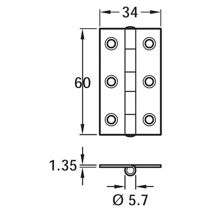 BUTT HINGE NAR PIN 60x34 ST/GALV