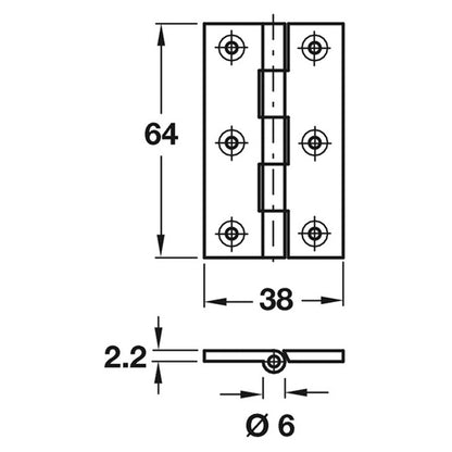 BUTT HINGE 207 HG 64x38x3 BRS PCP