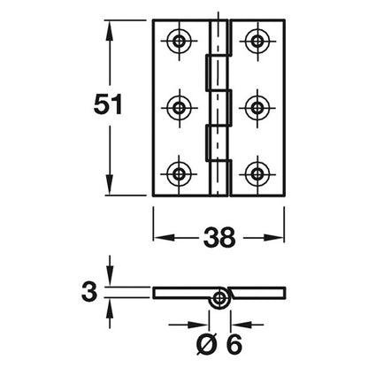 BUTT HINGE 207 HG 51x38x3 BRS SCP