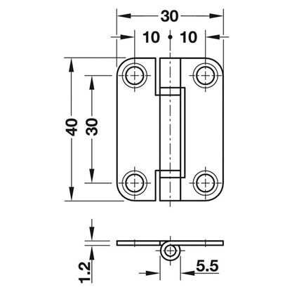 FOLDING DOOR HINGE 29x40x1.2 ST/PNP
