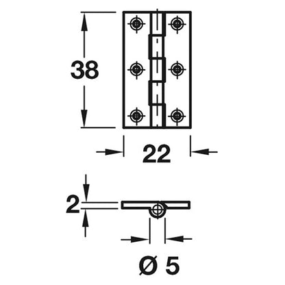 HINGE 204 BROAD 38x22x2 BRS