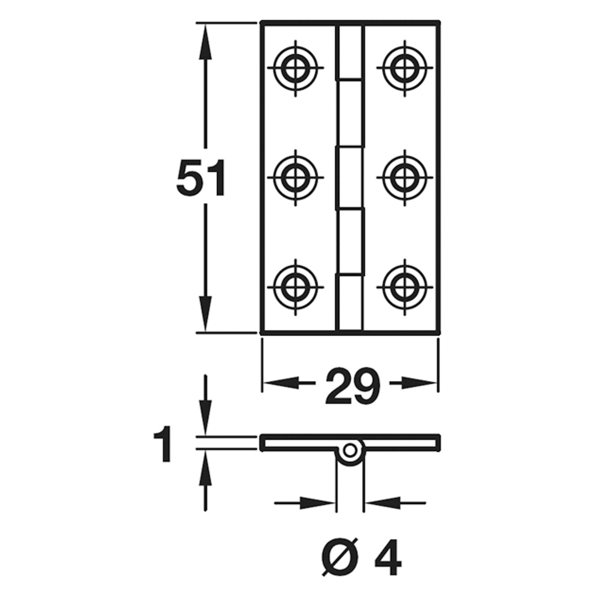 BUTT HINGE BROAD 51x29x1 BRS/SCP