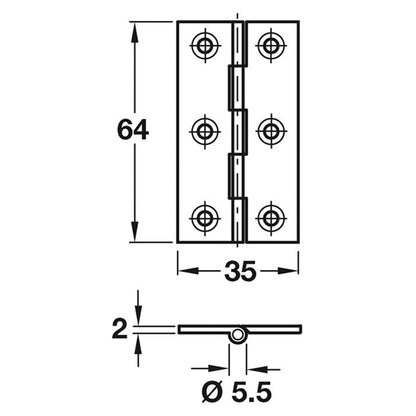 HINGE 204 BROAD 64x35x2 BRS/PNP