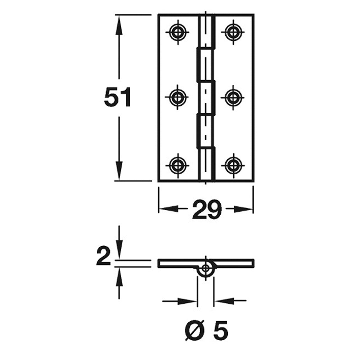 HINGE 204 BROAD 51x29x2 BRS/POL