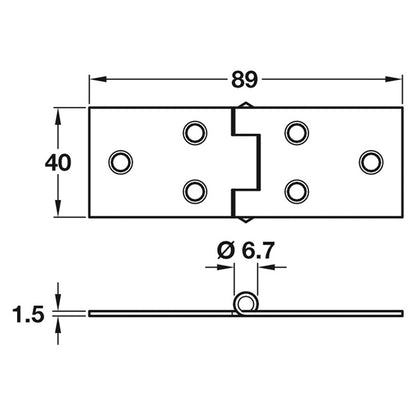 TABLE HINGE 89x40x6.7 ST/GLV