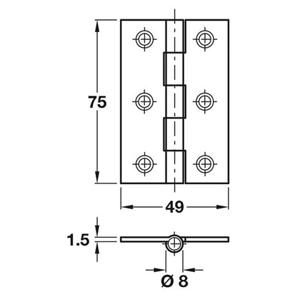 BUTT HINGE 75x49 ST/ZP
