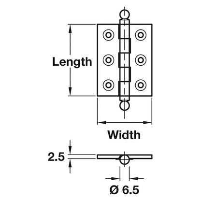 BUTT HINGE BALL 63x35 BRS/PCP